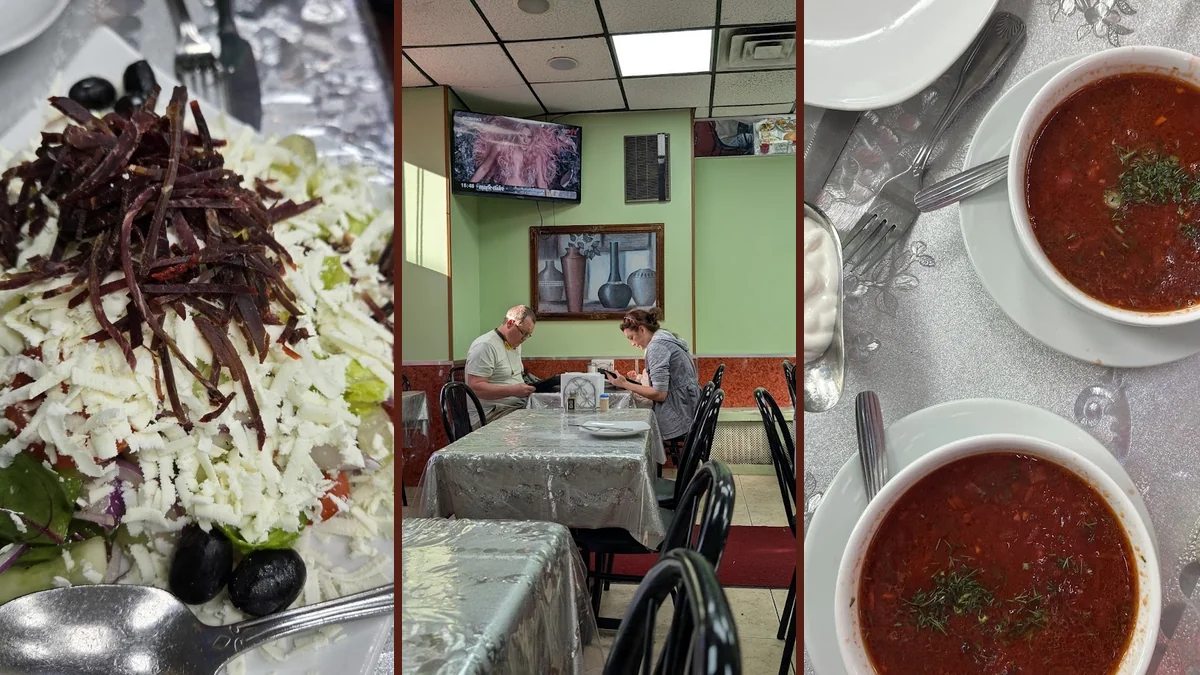 Casual restaurant interior with a pared-down look.